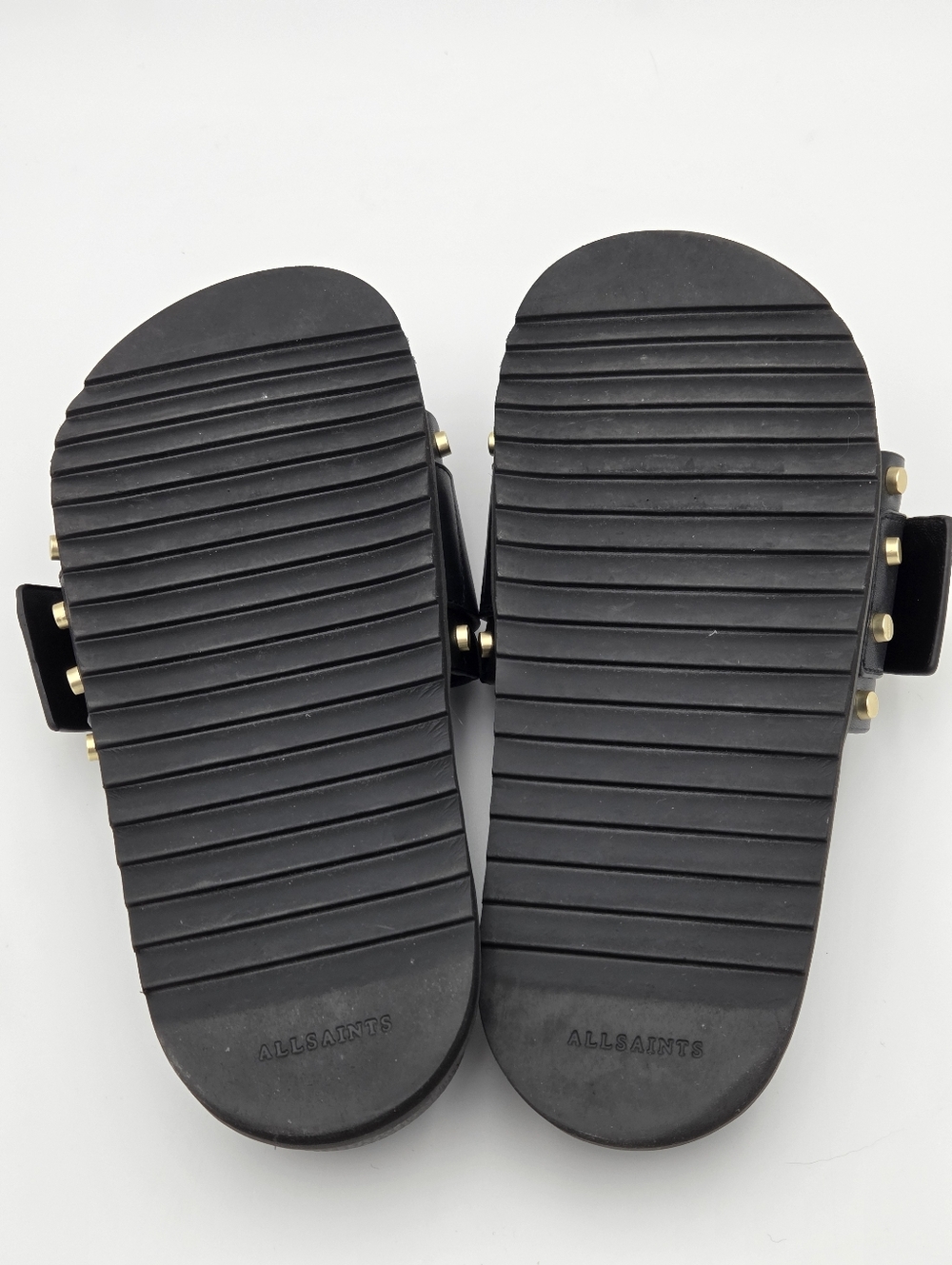 All Saints Ellie Studded Slide in Black Leather with Gold Accents Size 7 - Picture 7 of 7